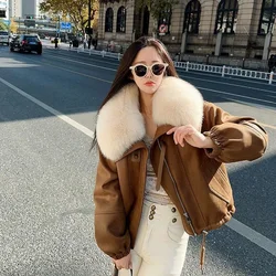 Big Fur Collar Faux Fox Fur Jacket Women's Overcoat 2025 Winter New Down Liner Fashion Loose Thicke Warm Biker Clothes Outwear