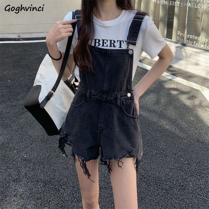 

Denim Rompers Women Straight Loose Slim Broken Edge Design Fashion Korean Style Chic Streetwear Hotsweet Cozy Summer Temperament