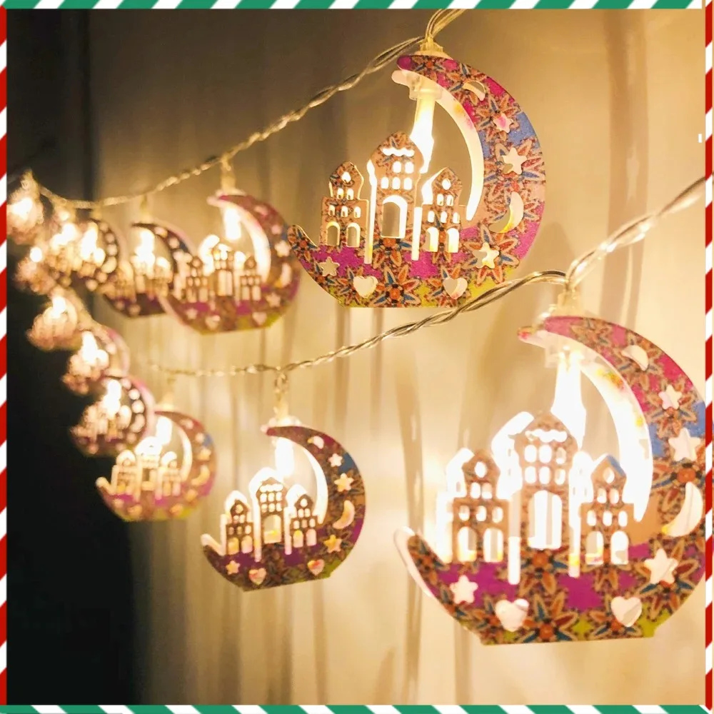 

Mubarak Moon Castle Iron Light String Ramadan,2 AA Battery Operated Islamic Moon Lights String，Ramadan Decorations for Home