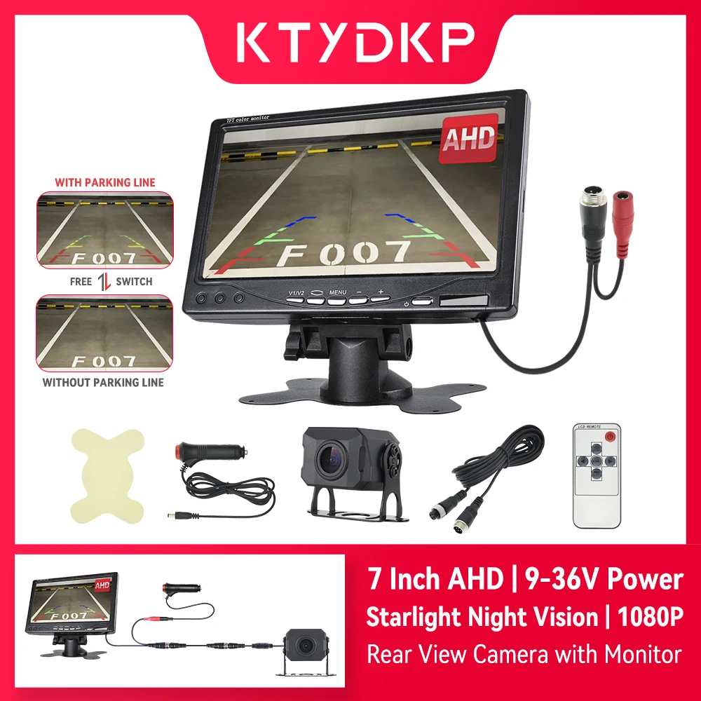 KTYDKP Car AHD Rear View Camera for Truck Parking Monitor Trailer 24V Reversing Camera with 7 Inch Screen Easy Installation