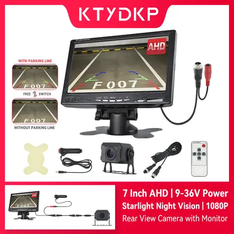 KTYDKP 자동차 AHD 후방 카메라, 트럭 주차 모니터 트레일러용, 7 인치 스크린, 쉬운 설치, 24V 후진 카메라