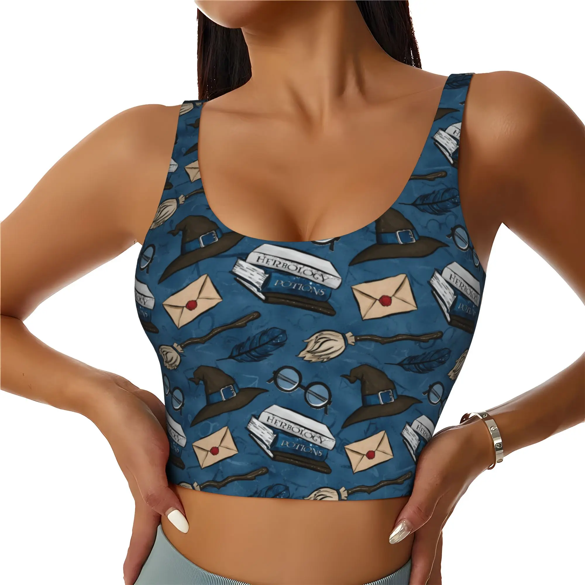 Custom H-Harryed Cartoon Workout Crop Tank Tops for Women Witchcraft Running Sports Bras