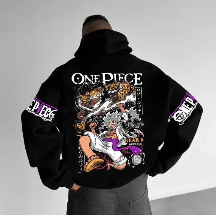 Felpe con cappuccio da strada larghe e oversize con stampa anime ufficiale One Piece per uomo e donna