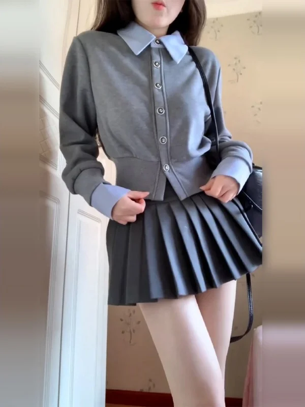 

ay Bla High Waist A-Line Skirt Women's Suit Sle f-length Winter New College Wind ort Skirt Korean Version Com...