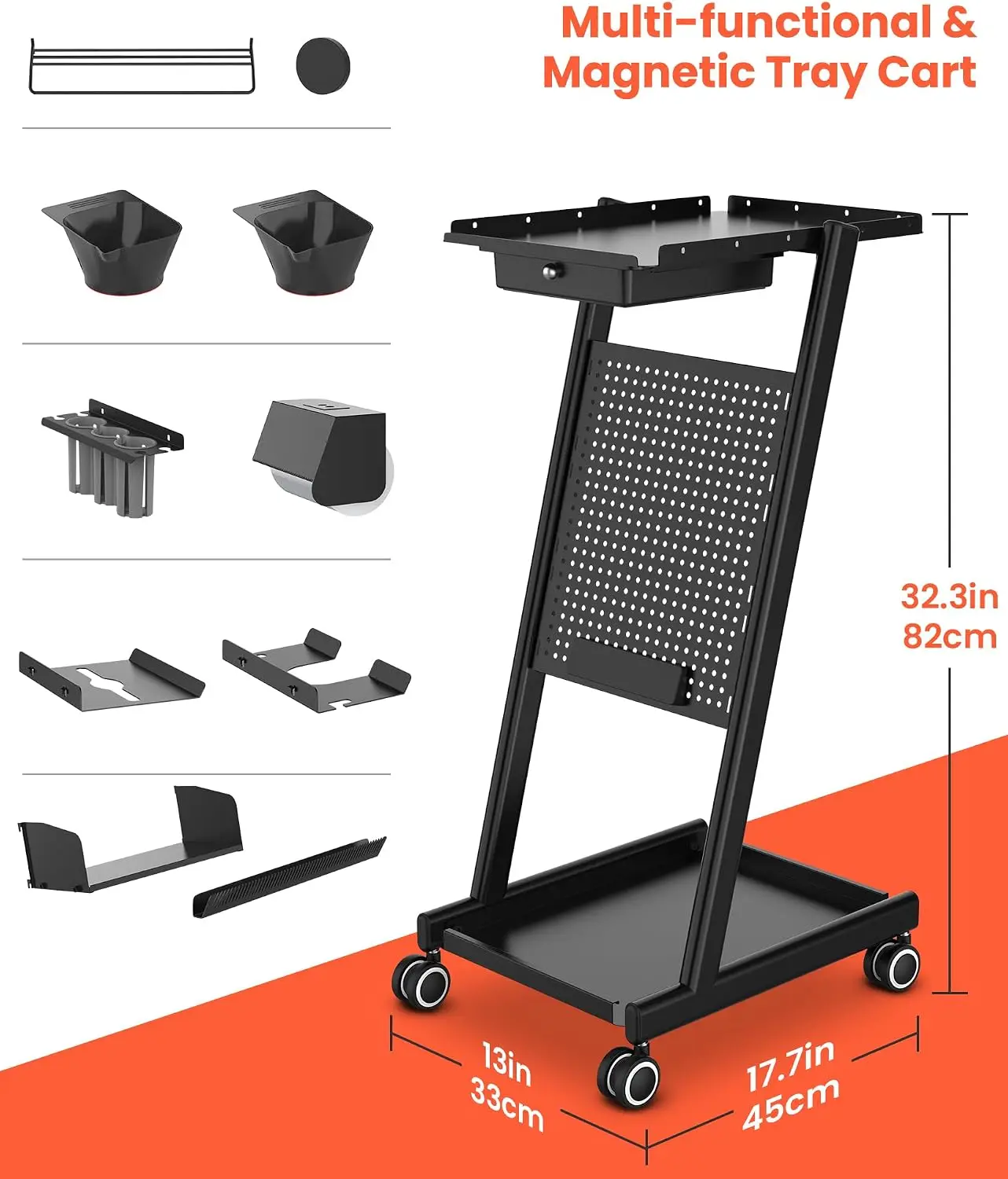 Pegboard Multifunctional Rolling Storage Trolley Cart