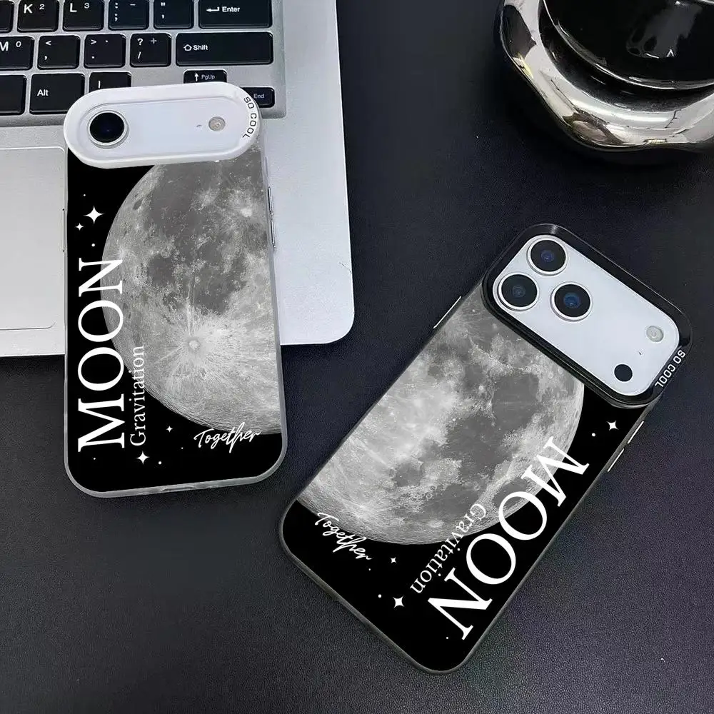 Night Moon Phone Case For iPhone 17 16 15 14 13 12 11 Pro Max Air Matte Laser Aurora Shockproof Funda