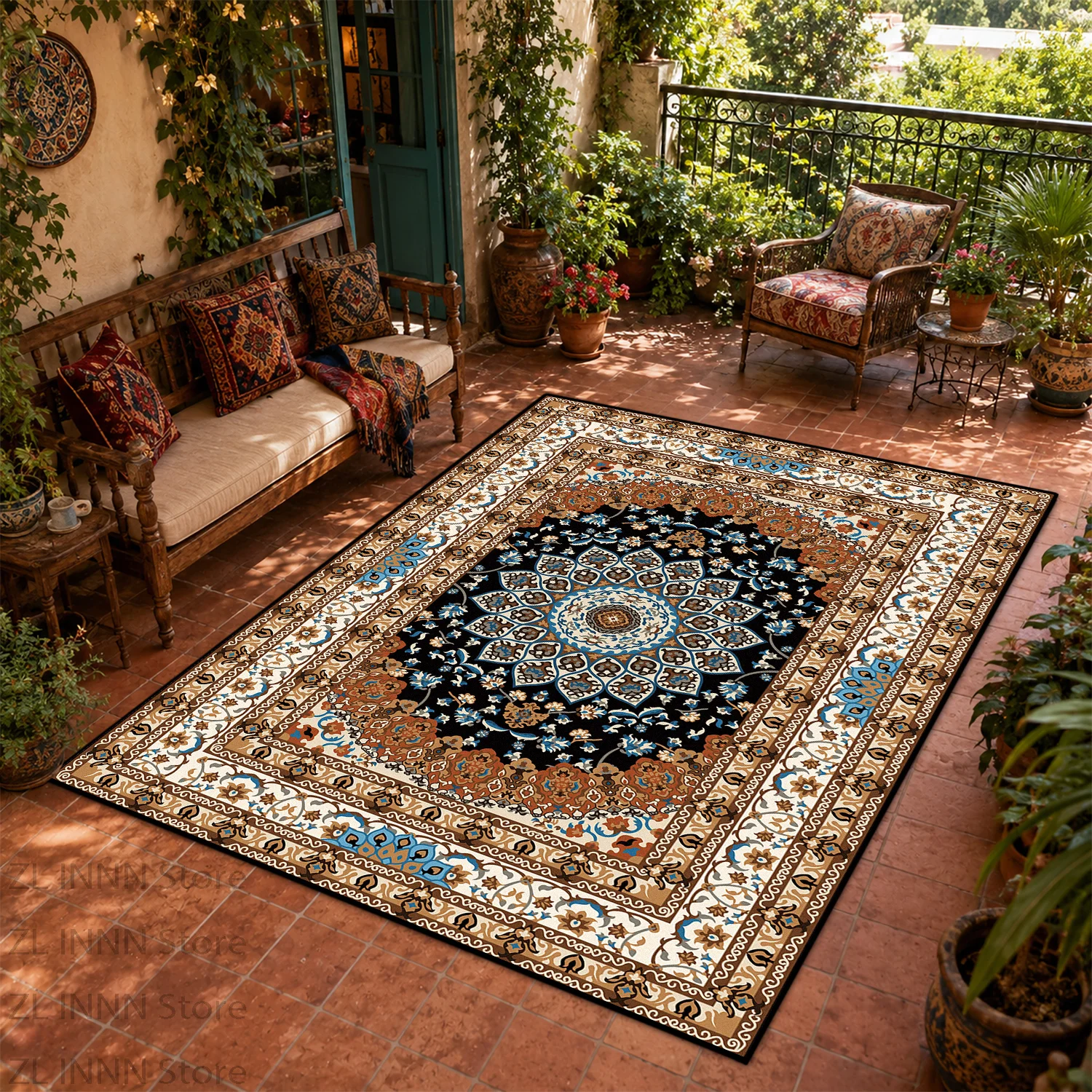 Persian Persian Style Outdoor Garden Carpet Decoration Home Living Room Bedroom Rugs Easy Clean Patio Floral Floor Mat Lounge