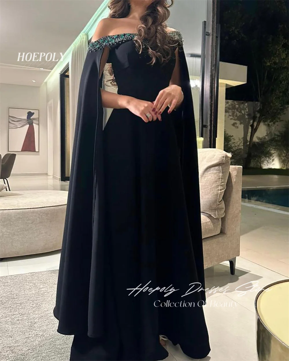 Hoepoly Luxury Strapless Crystal A Line Evening Dress For Woman Summer Style Fashion Simple Classy Party Long Prom Gown New