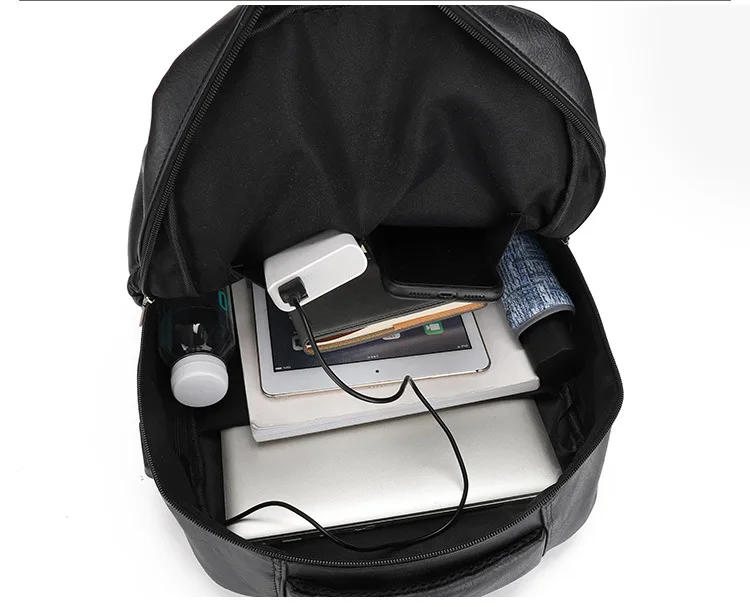 Hohe Qualität USB Lade Rucksack Männer PU Leder Rucksack Große Laptop Rucksäcke Männlichen Mochilas Schul Für Jugendliche Jungen – Detail 12