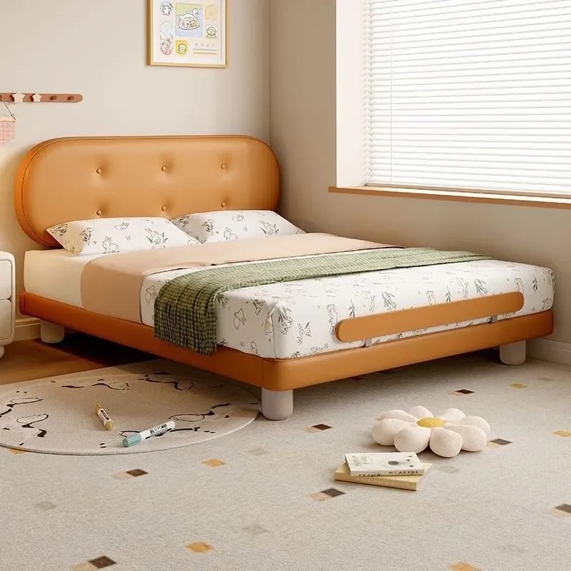 for Children Bed Boy Biscuit Bed with Guardrail First Layer Cowhide Children Room Modern Simple Cartoon Style Children Bed