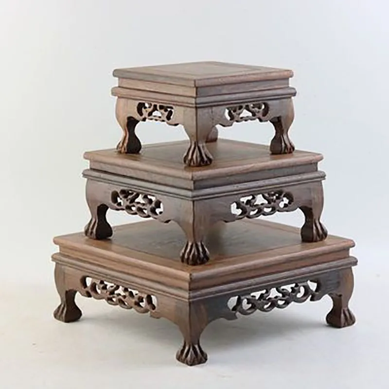 

Mahogany Carving Crafts Buddha Ornaments Base Chicken Fin Wood Rectangular Stone Vase Bonsai Fish Tank Solid Wood Table