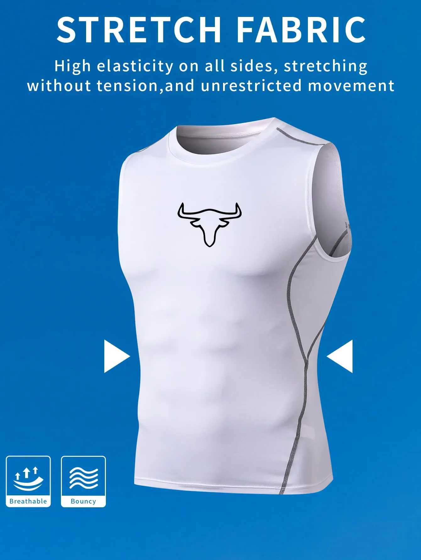 

2D printed T-shirt, men's fitness running training breathable quick-drying elastic exercise sleeveless T-shirt