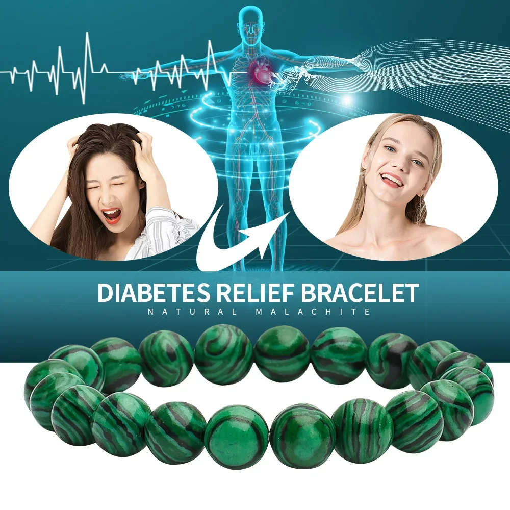 Chrysocolla Malachite Bracelets for Women Men Natural Stone Beads Yoga Bracelet Round Shape Diabetes Relief Bracelet Jewelry