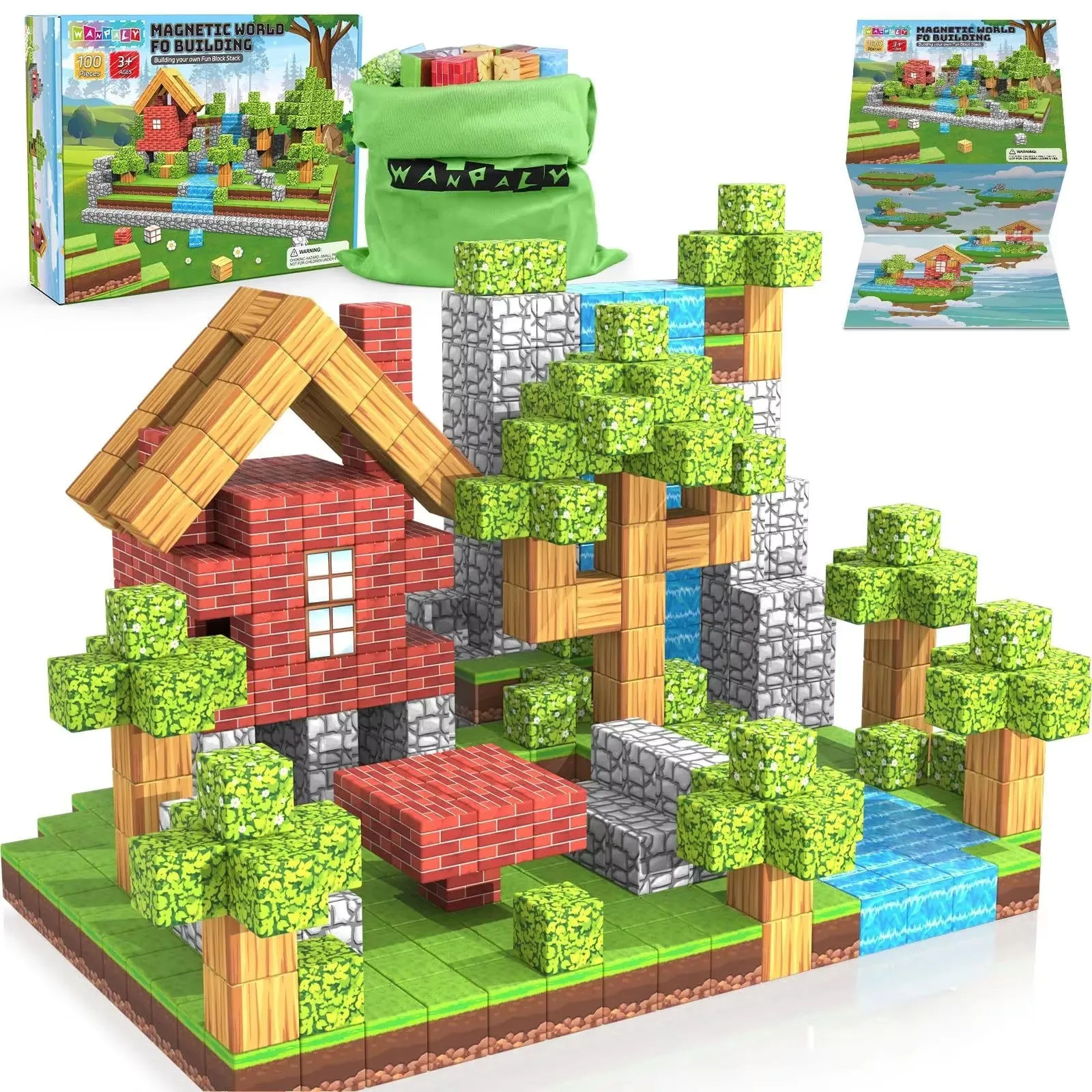 100 Stück magnetische Blöcke – Build Mine Magnet World Set für Jungen und Mädchen, Spielzeug für Kinder, beste Weihnachtsgeschenke, Konstruktionsspielzeug