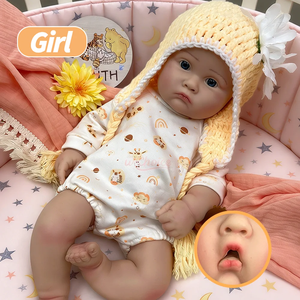 

Кукла-реборн с открытым ртом, 18 дюймов, силиконовая, девочка, синие глаза, ручная роспись, реалистичная, премиум-класса, коллекционная, подарок