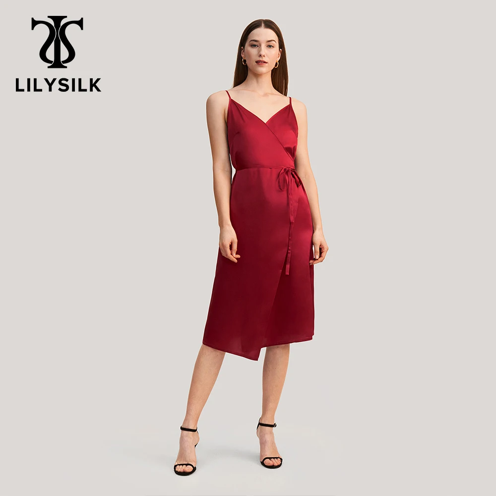 LILYSILK Silk Dress for Women 16 Momme 100 V Neck Tie Waist Sexy Elegant Evening Lady Luxury Party Clothing Free Shipping