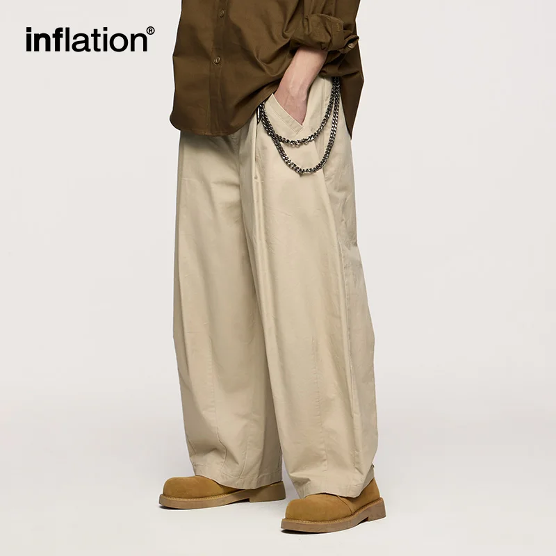 INFLATION Men\'s Thick Wide-Leg Pants Streetwear Loose-Fit Casual Japanese Cargo Pants