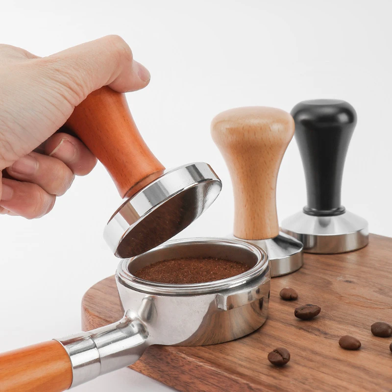 

Espresso Coffee Tamper 51mm Coffee Tamper Flat Base Coffee Tamper Stainless Steel Coffee Tampers Wooden Powder Hammer 53mm 58mm