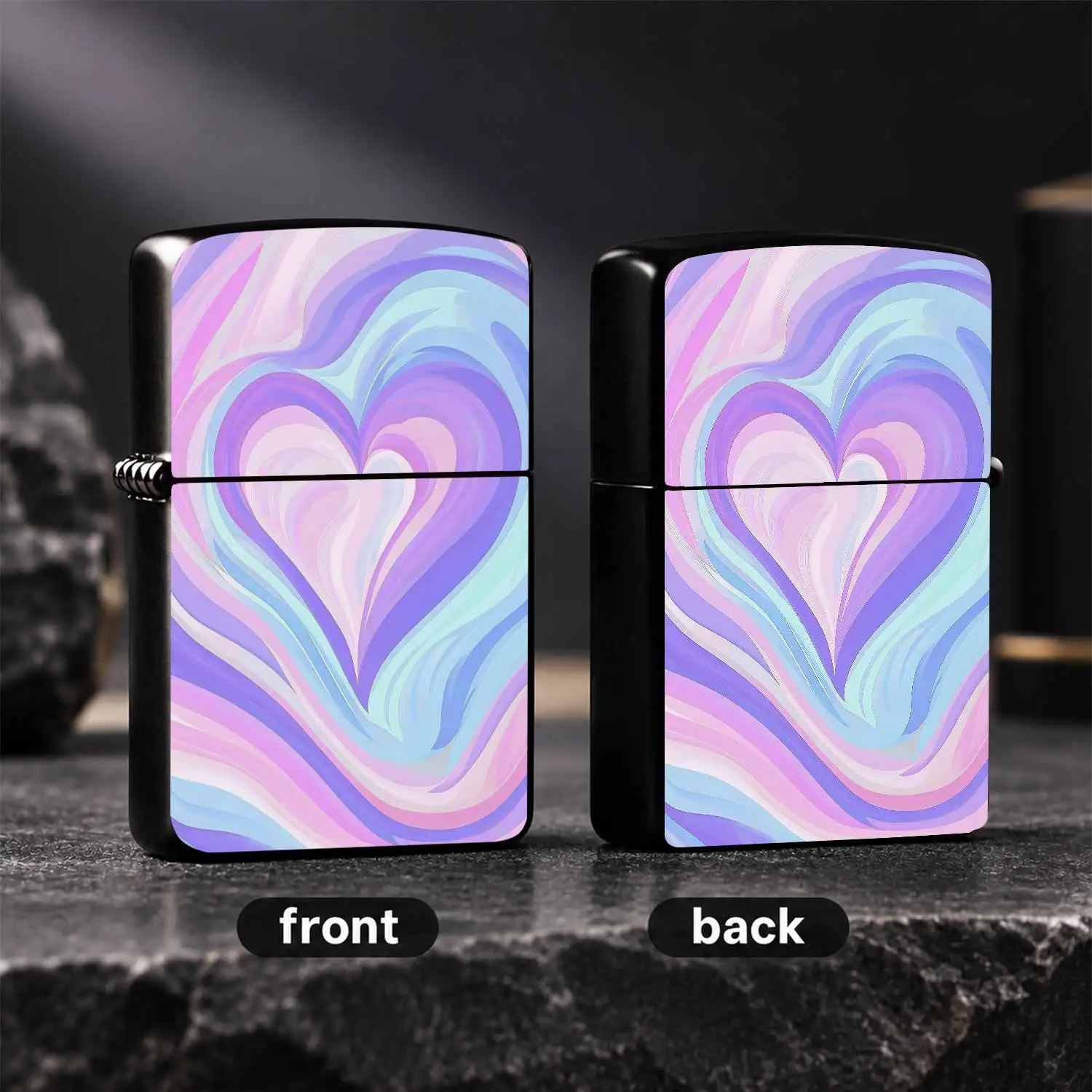 Pastel Swirling Heart Pattern Lighter, Dreamy Gradient Marbled Art Design Portable Igniter, Sweet Aesthetic Delicate Accessory For Daily Carrying, Dating, Gifting And Various Occasions, Exquisite Practical Cute Decorati A Humorous And Inter