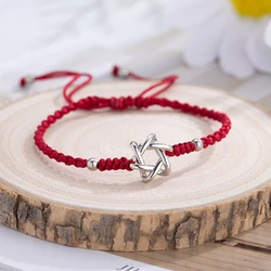 Star of David Red String Bracelet for Women Lucky Amulet Magen David Charm Bracelet Platinum Plated Jewelry Christmas Gifts