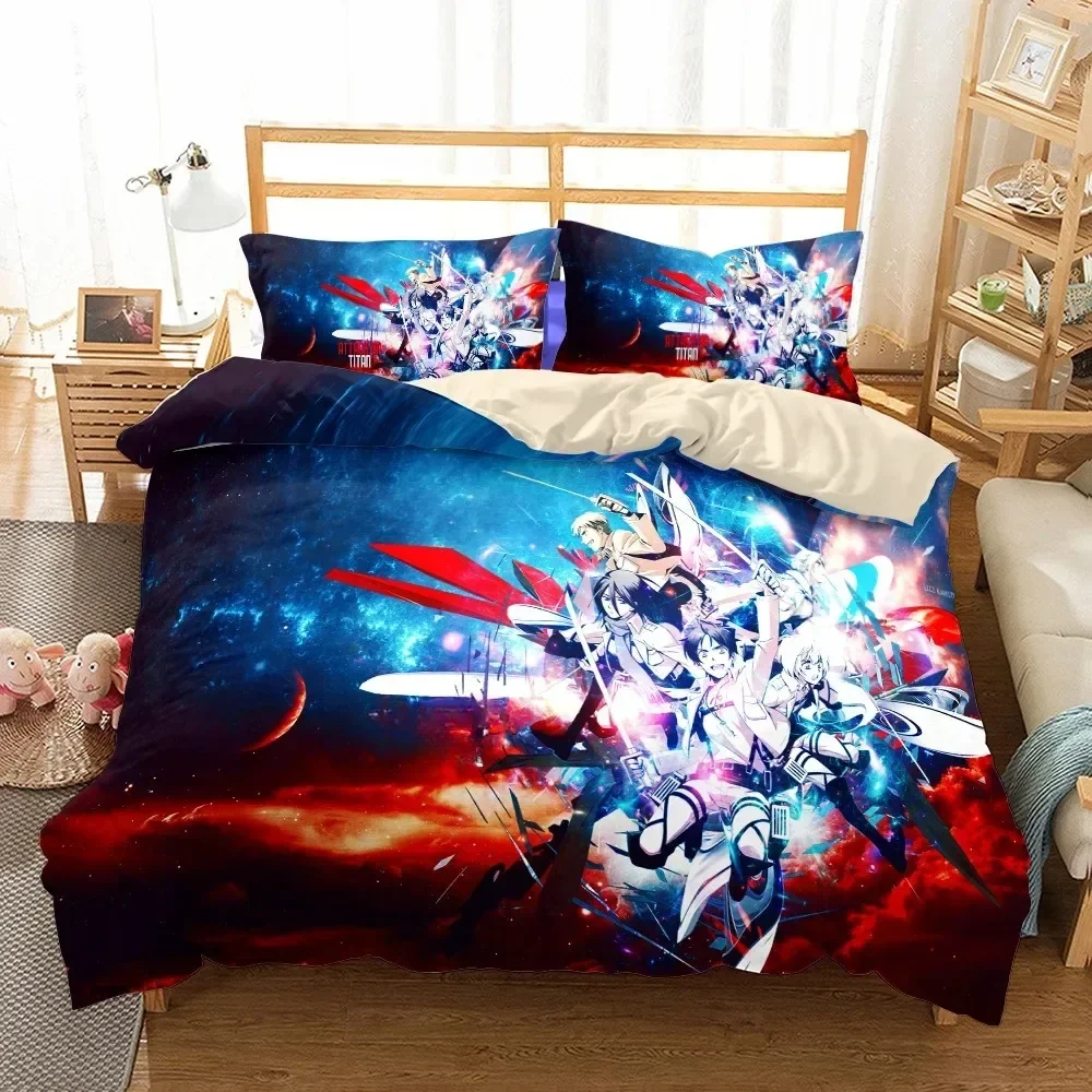 3d-アニメ布団カバーと枕カバー進撃の巨人寝具セット、ホームベッドルーム装飾、高級寝具、男の子と女の子へのギフト