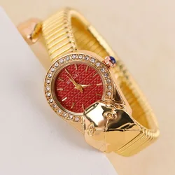 Reloj de pulsera único con forma de serpiente Para Mujer, lujoso disco de diamante, banda de apertura, reloj de cuarzo, moda