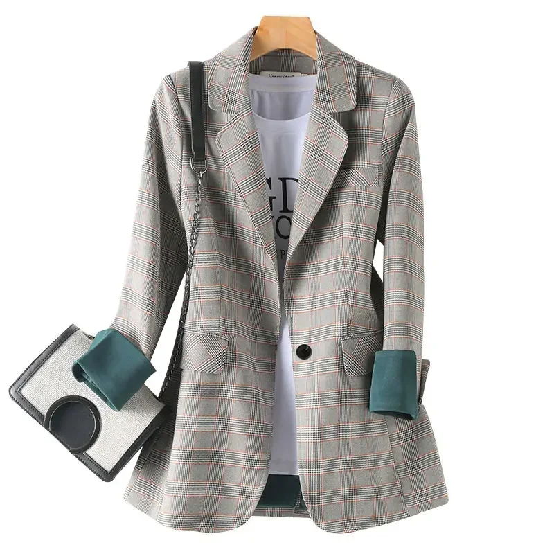 New Blazers Plaid Suits Women Work Office Ladies Long Sleeve Spring Casual Blazer New Fashion Business Blazer Women Jacket Women