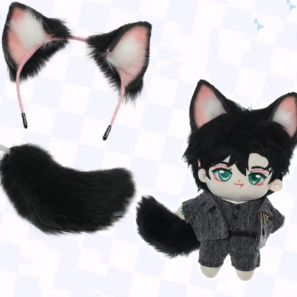 

Cat Wolf Ears 20cm Plush Doll Headwear Ear Black White Soft Idol Doll Headwear Cat Ear Tails Cute Headwear for Cotton Doll