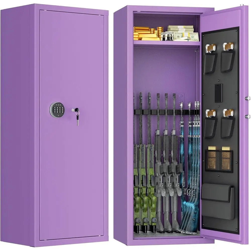 

Большой сейф для винтовки с клавиатурой со съемными стойками и местом для хранения пистолета для домашнего огнестрельного оружия, фиолетовый