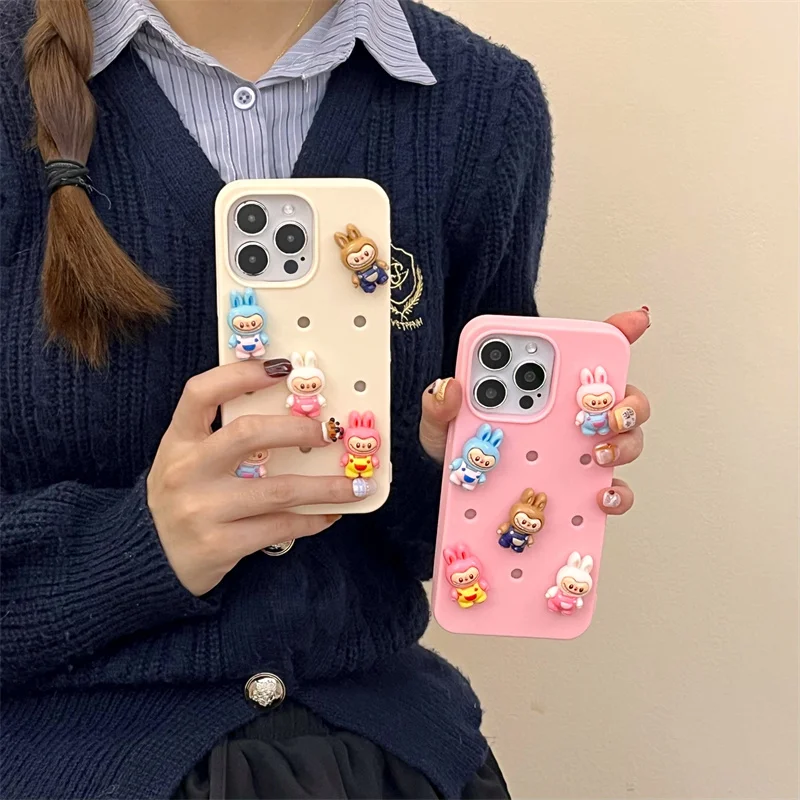 Cute DIY cartoon 3D Animal Crocs Candy Color charm case iPhone 16 14 13 11 12 15 Pro Max 15plu cartoon silicone shockproof cover