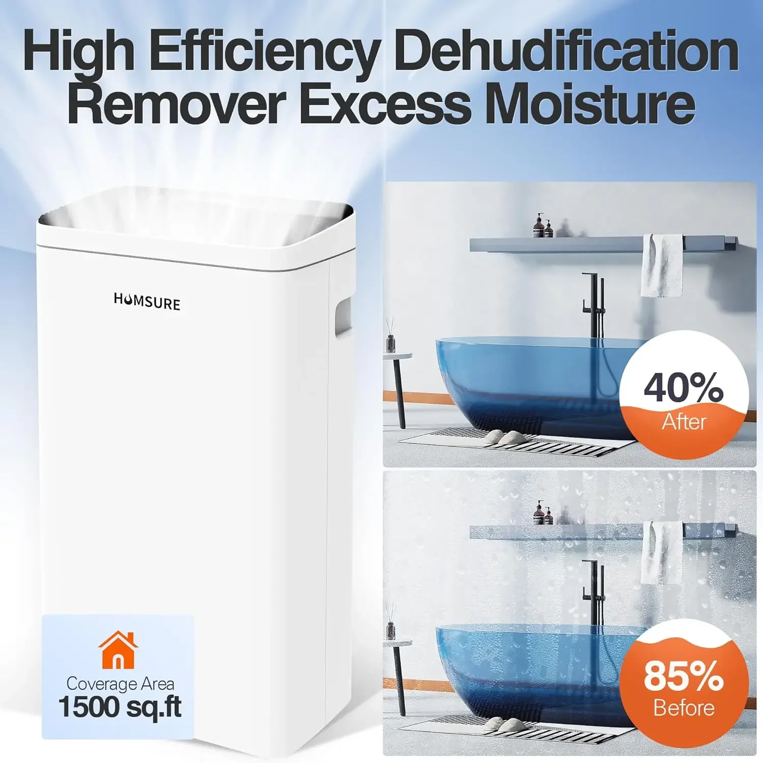 Deumidificatore 30 pinte 1500 piedi quadrati, deumidificatori per la casa, deumidificatore con tubo di drenaggio nel bagno nel seminterrato e