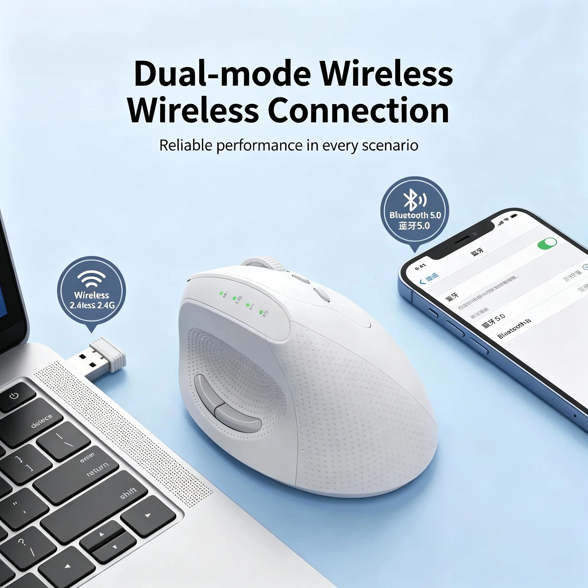 2.4G Bluetooth Wireless Dual-Mode Mouse Anti-Slip Ergonomic Vertical Design Slient Click Office Mouse For PC Computer Laptop