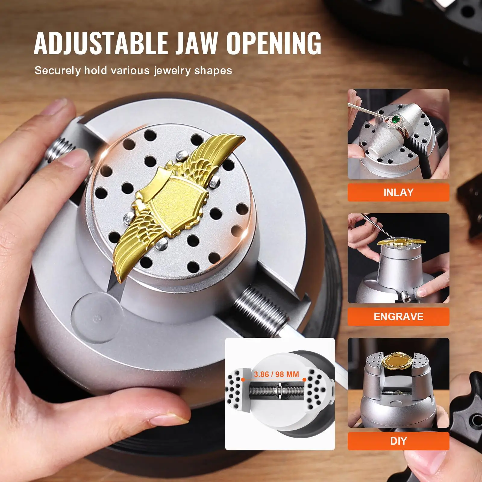 Ball Vise 5 Inch Engraving Setting Tool 360 Degree Rotating Engraving Block Vise 35 PCS Attachment Jewelry Engraving Tools for Inlay and Small Scale Engraving