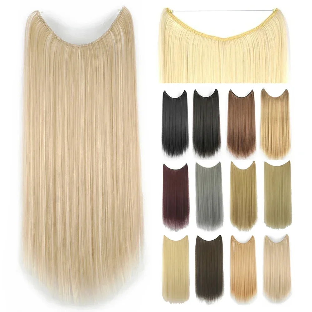 

Long Straight Blonde Synthetic Hair Extensions Fish Line Invisible Hairpiece Hair Accessories Cabelo Perruque Fake Hair