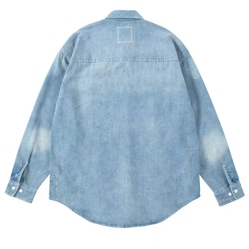 Japanese Streetwear MADNESS Denim Shirt High Quality Men's Women's Do Old Ripped Casual Shirts