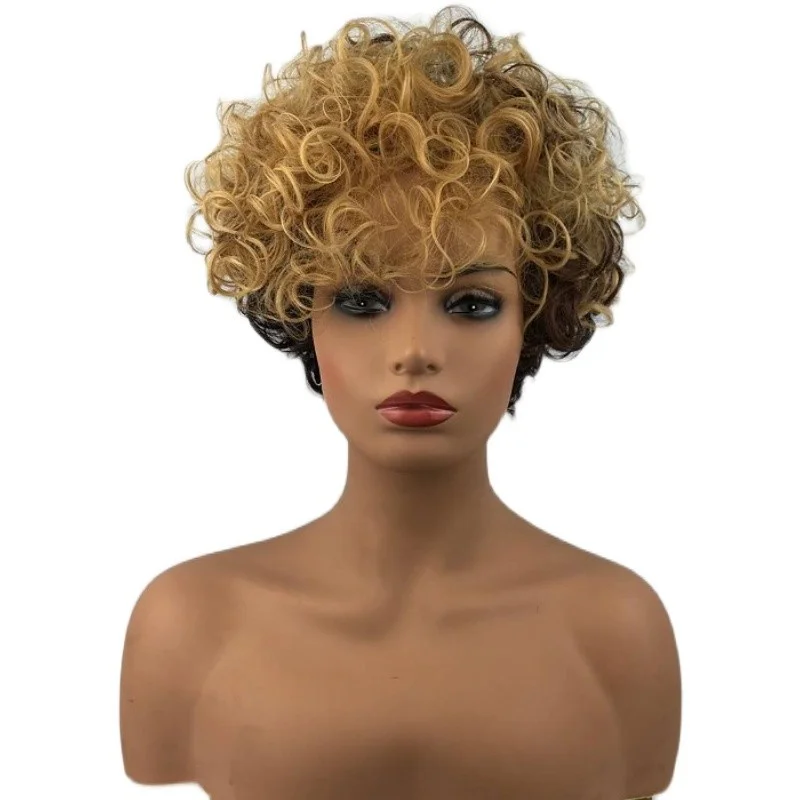 

Women's Short Wavy Curly Ladies Hair Fluffy Wig Blonde Black Wigs