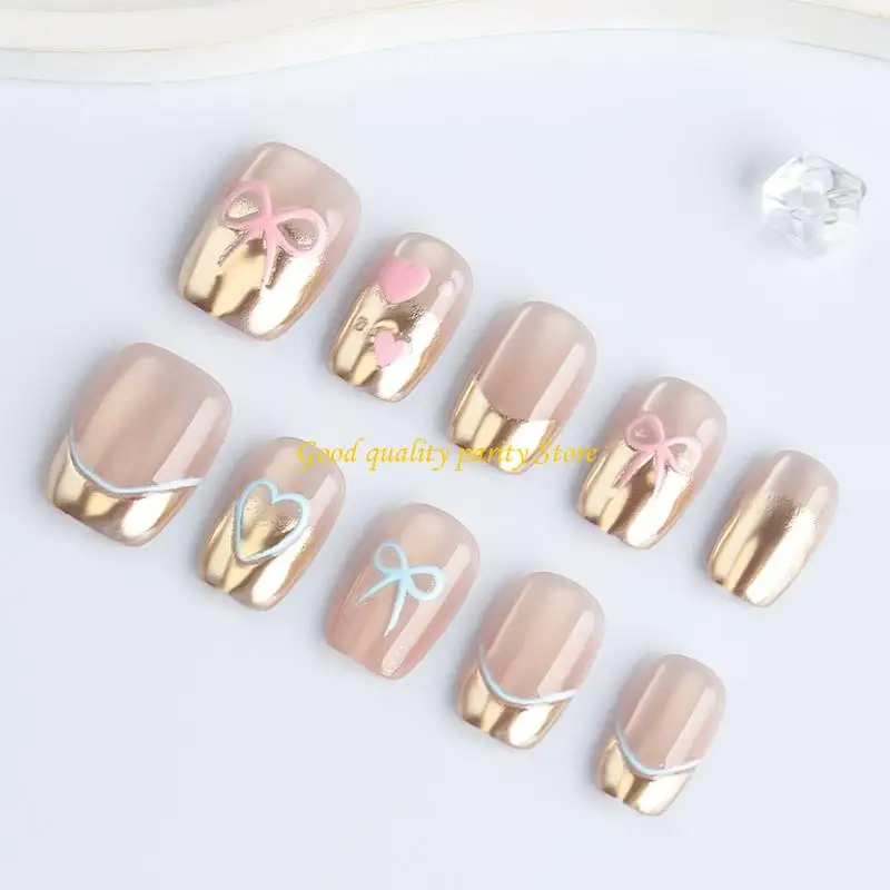 M4YA 30 Stück glitzernde Katzenaugen-Kunstnägel, Goldakzent, Haltbarkeit, ABS-Nagelkunst