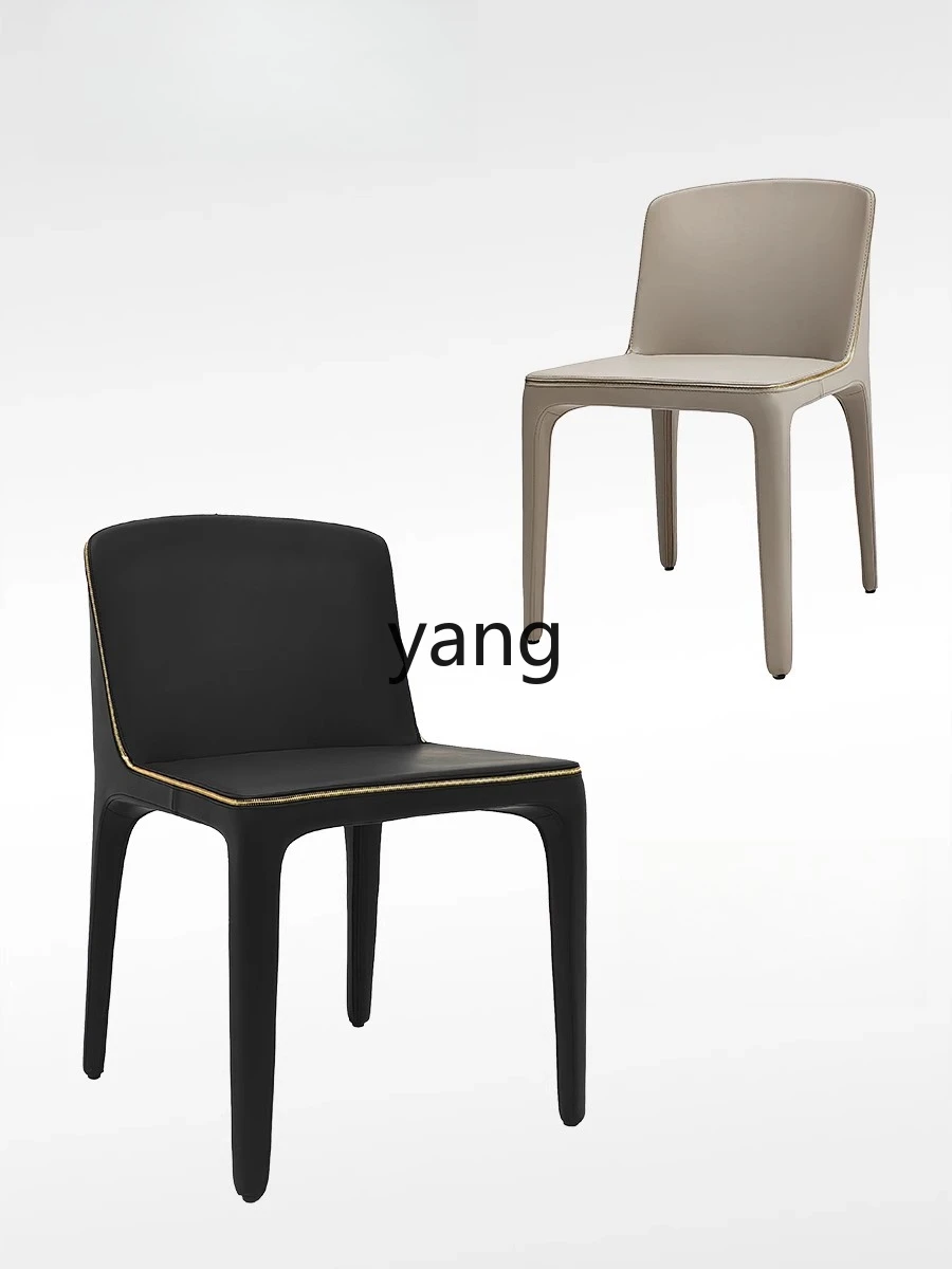 LH  Modern Simple Leather Art Dining Chair Home Fully Enclosed Backrest Comfortable Ergonomic Leather Chair