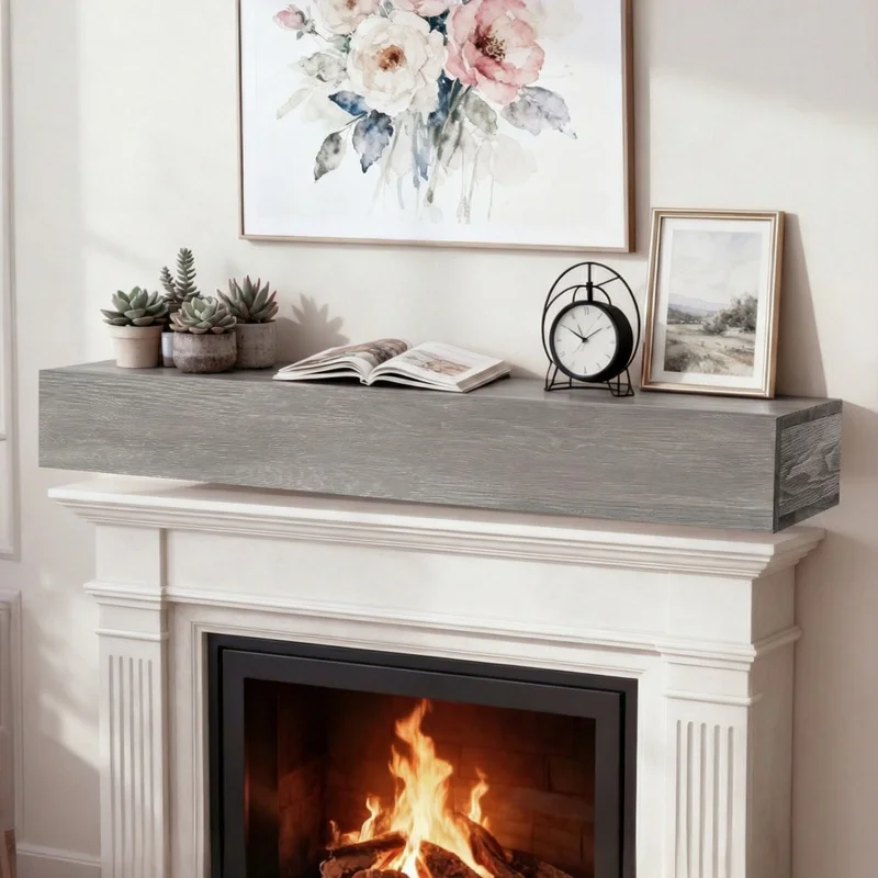 

60" Rustic Wood Fireplace Mantel Wall-Mounted Floating Shelf for Home Decor