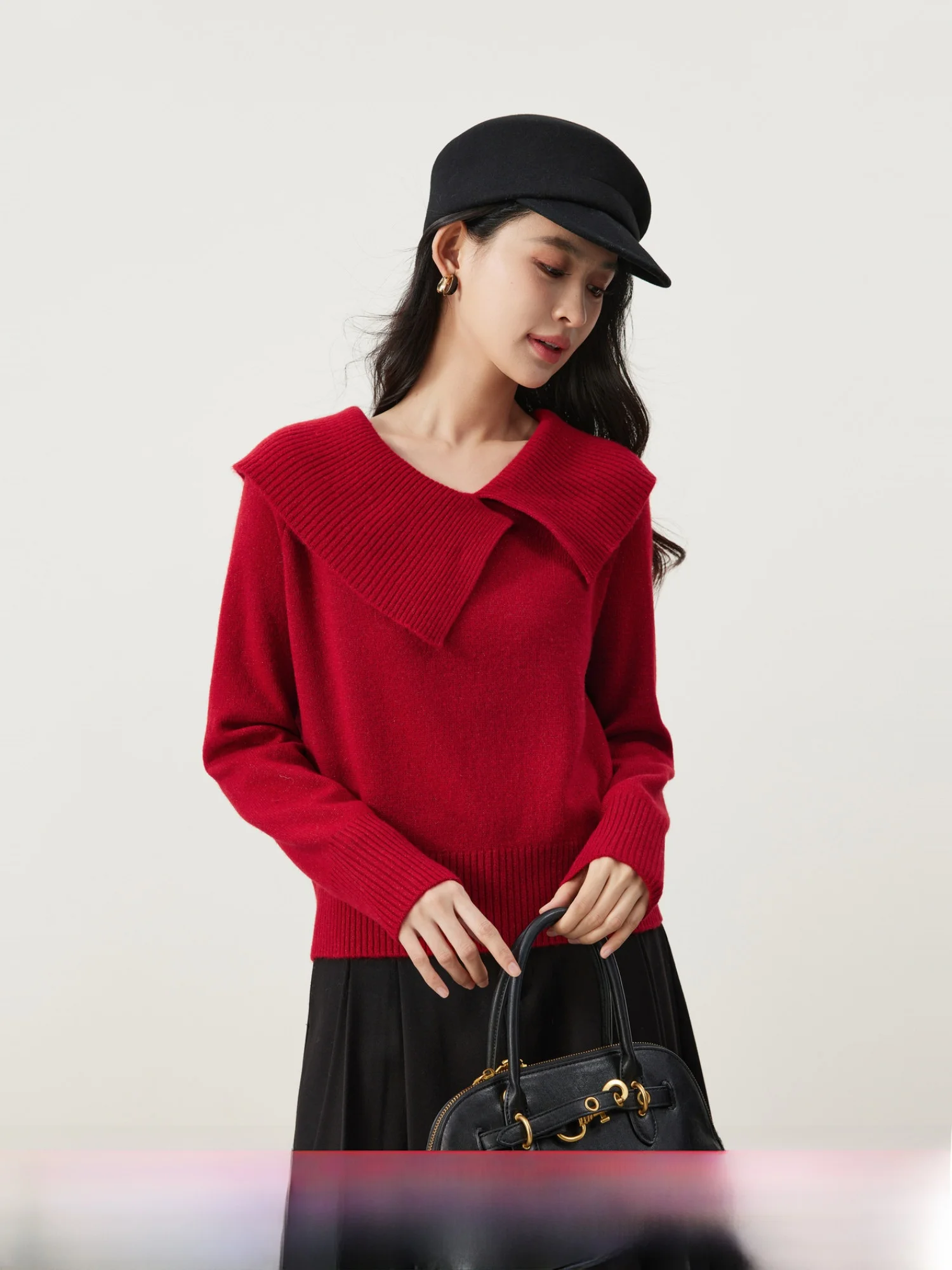 

Вязаный шерстяной свитер Ele с асимметричным воротником, длинными рукавами, женский, зимний, модный, из 100% мягкого хлопка, повседневный крой