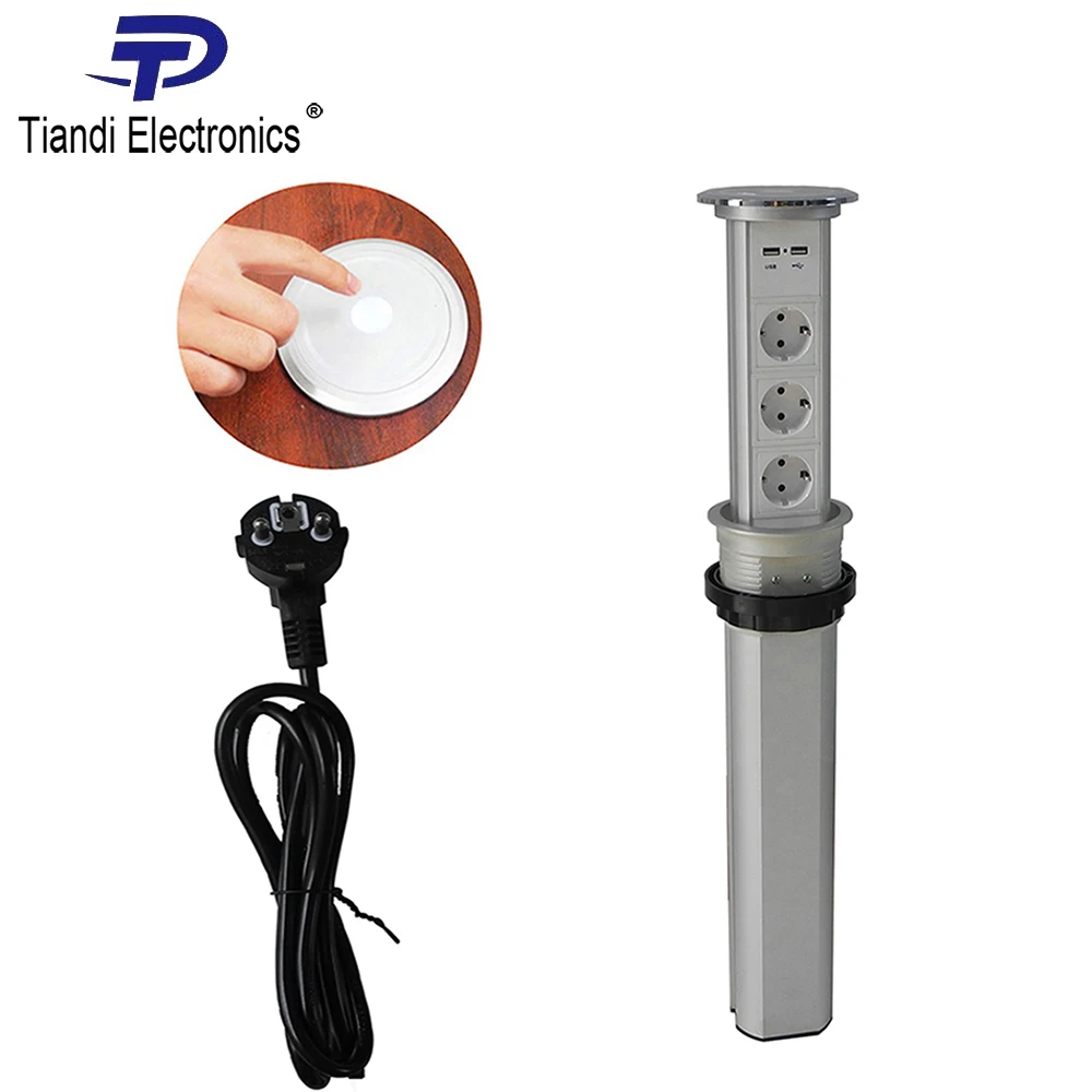 European Standard Touch Screen / Automatic Electric Lifting Socket Kitchen Can Be Hidden Socket Multi-function USB Charging Desk