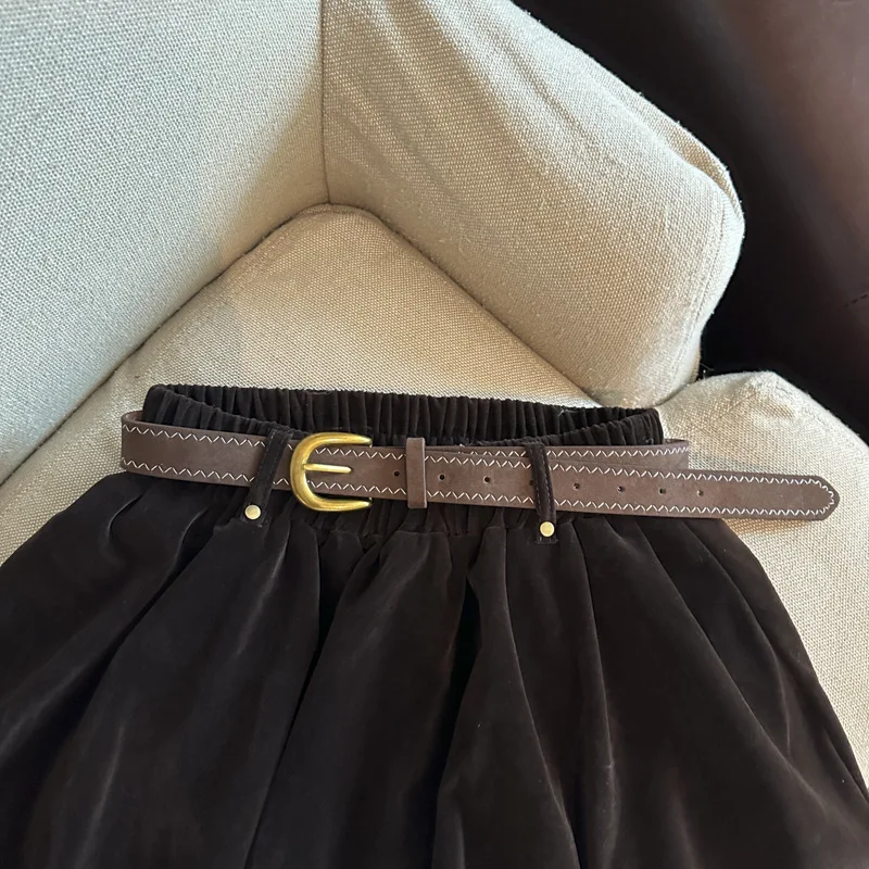 

High-waisted Velvet Half-length Skirt - New Autumn/winter Style with Elastic Waist and Flower Pattern Design