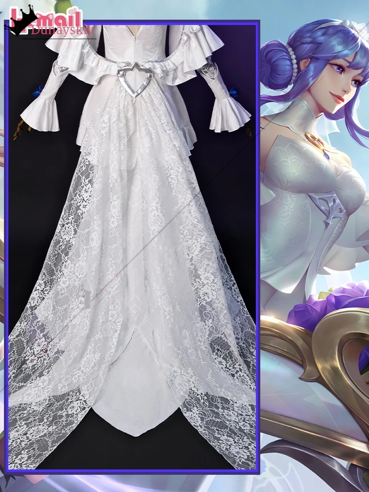 LOL كريستال روز سونا تأثيري حلي لعبة دوري الأساطير لعب الأدوار الملابس الأبيض Bodycon فستان شعر مستعار مجموعة أنيمي زي الحفلات-6