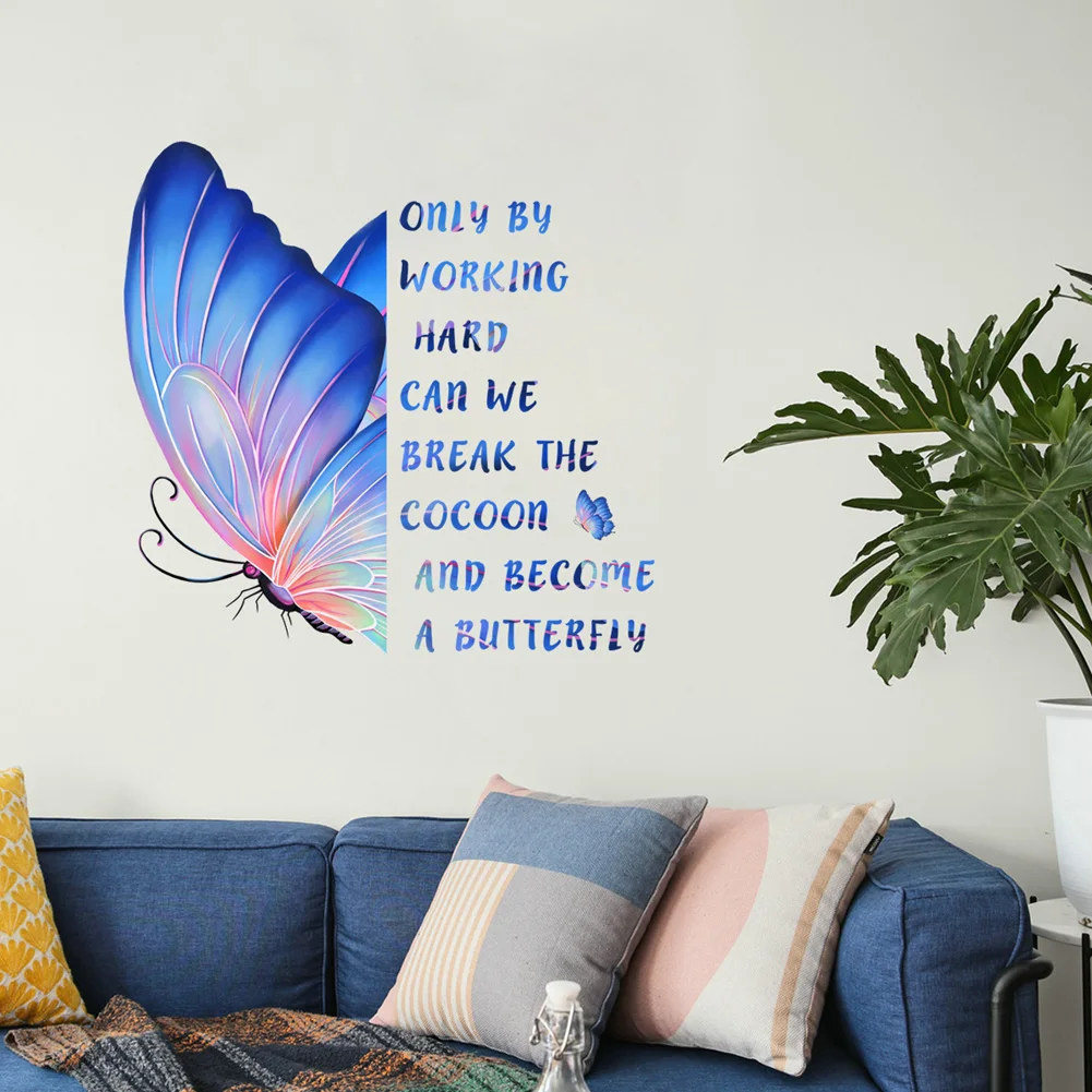 

Creative Butterfly English Proverb Wall Sticker Living Room Study Decoration Wallpaper Bedroom Decor Self-adhesive Art Decals