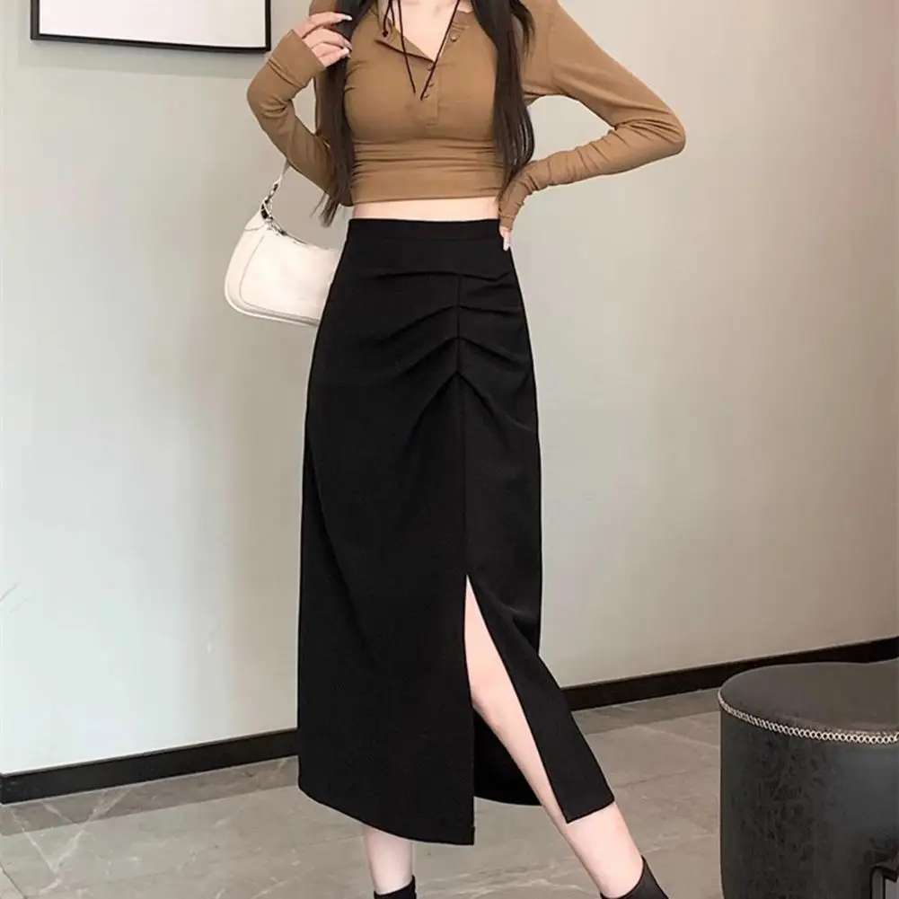 Solid Color Loose Fit Skirt Versatile High-waisted Skirt Stylish Women's Midi Skirts High Waist A-line Design for Work for Daily