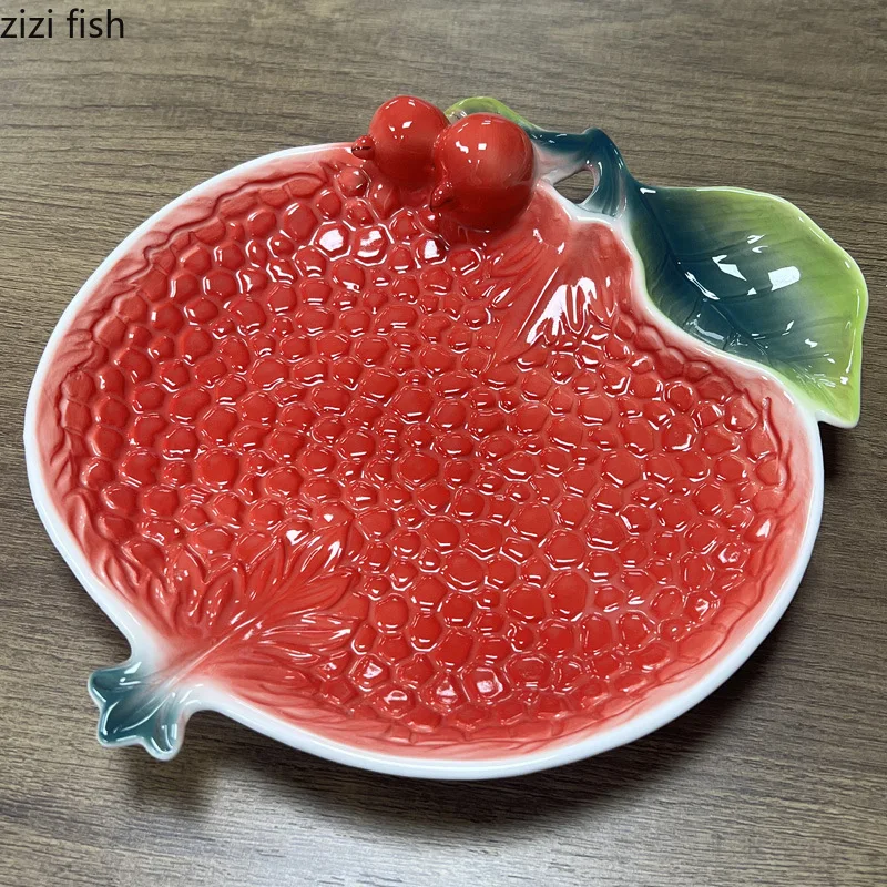 

Creative Pomegranate Plate Ceramic Dumpling Plates with Vinegar Dish Dining Plate Fruit Plates Salad Bowl Snack Bowl Candy Tray