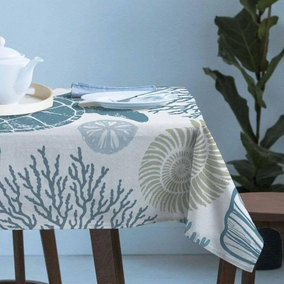 Ocean Sea Turtle Coral Starfish Rectangle Tablecloth Table Decor Reusable Kitchen Dining Table Cloth Holiday Party Decoration