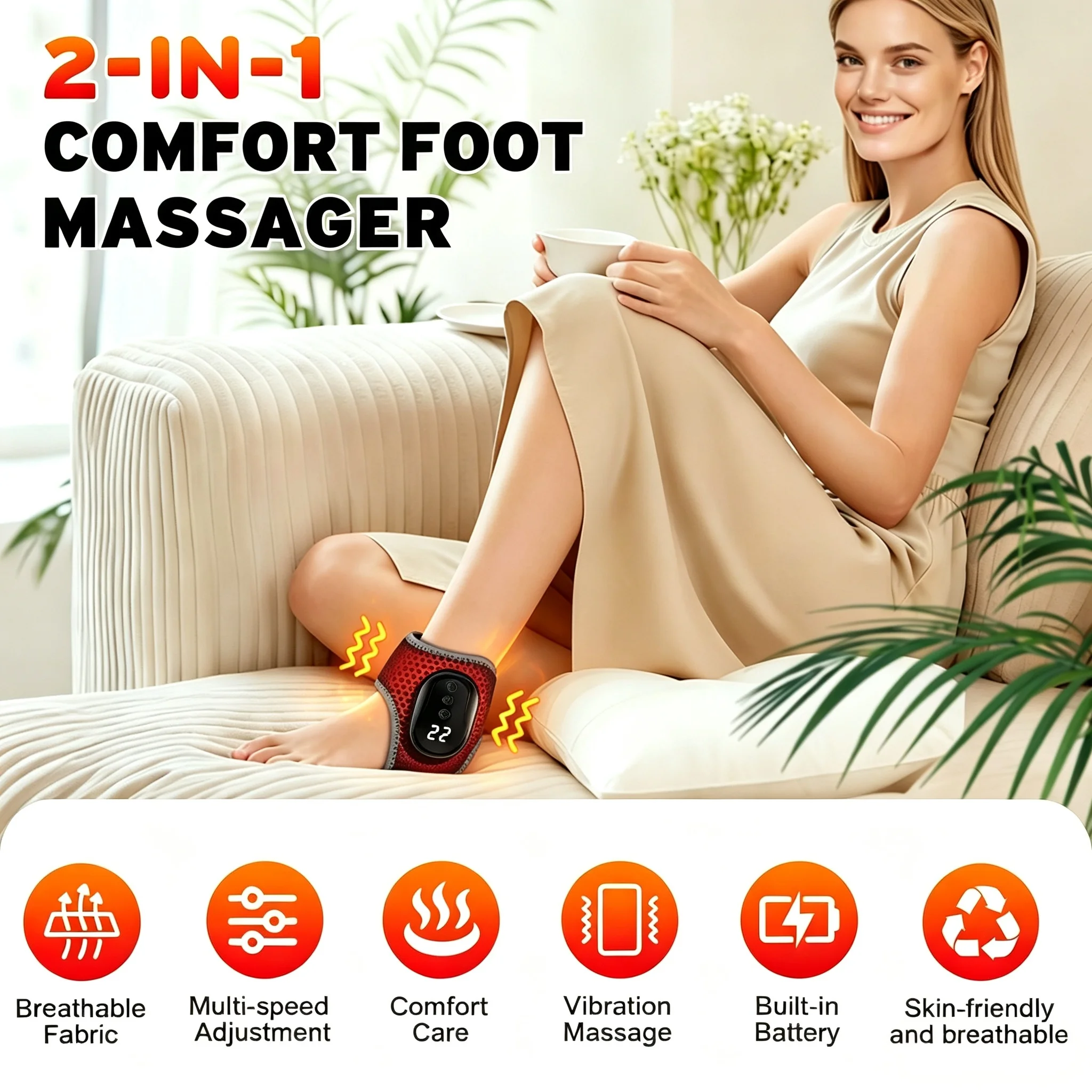 Wireless Ankle Massager Rechargeable Foot Massage Device for Feet Ankles and Calves Vibrating Ankle Pad for Muscle Relax