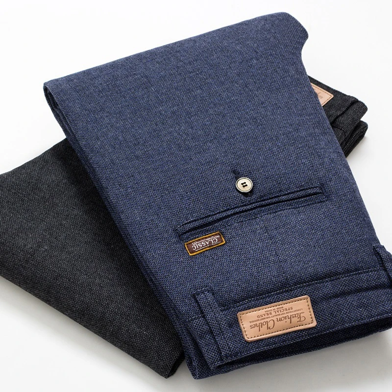 

2025 Spring Autumn Winter New Men's Slim Casual Pants Fashion Business Stretch Midweight Trousers Male Plaid Pant Black Blue