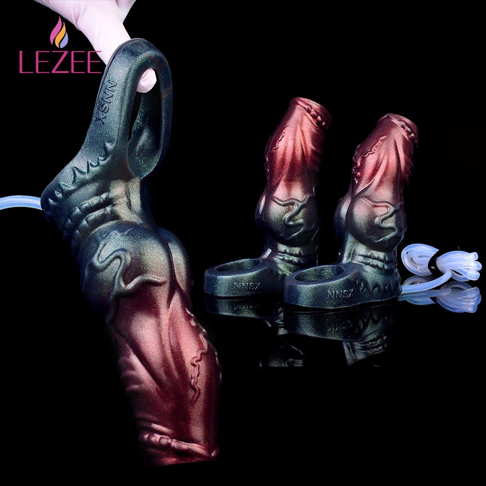 

LEZEE Penis Sleeve Squirting Hollow Dildo Sheath Cock Ring Enlargement Clitoris Stimulate Delay Ejaculation Sex Toys For Men